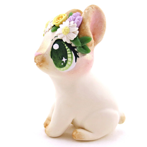 Flower Crown Cream Point Netherland Dwarf Rabbit Figurine - Polymer Clay Spring and Easter Animals