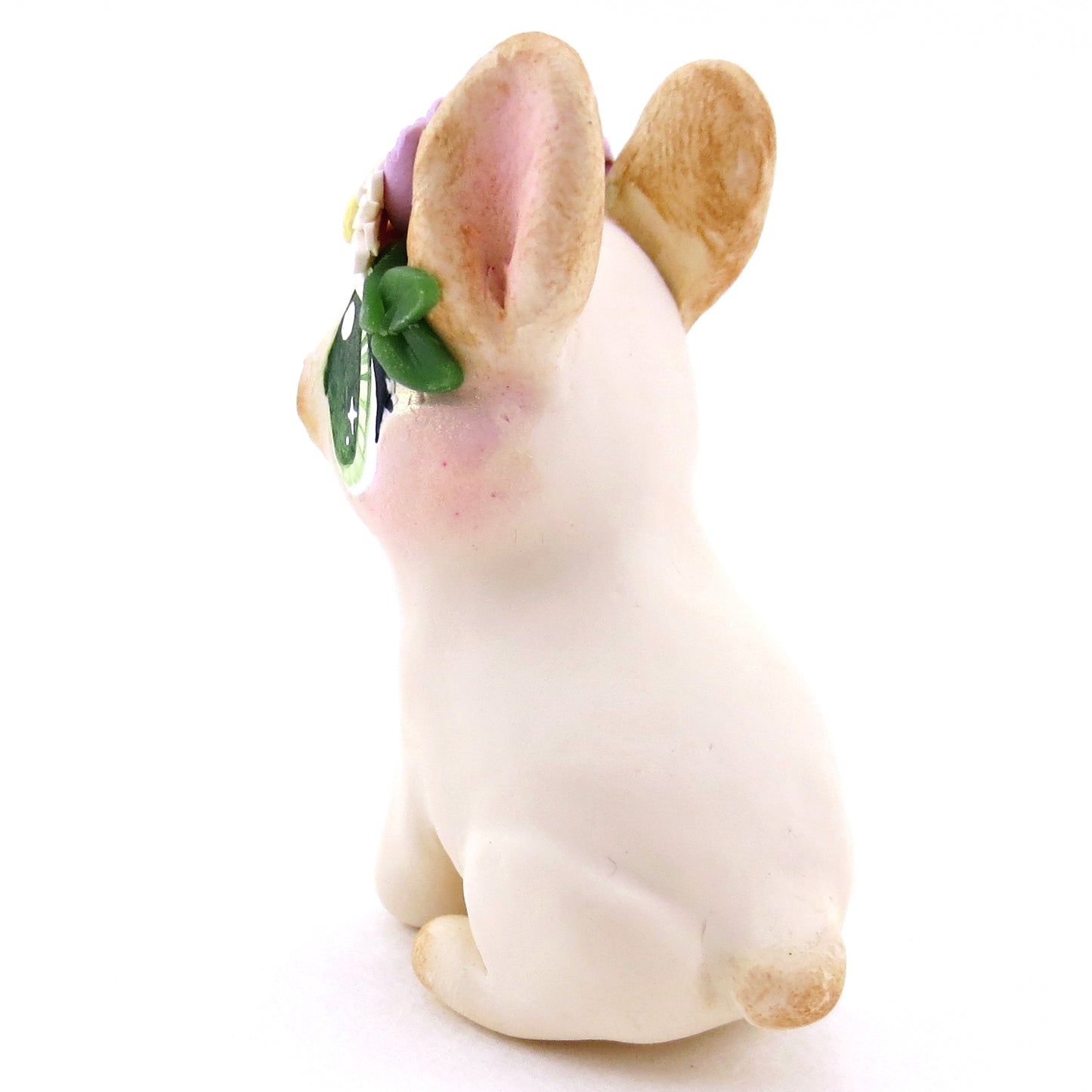 Flower Crown Cream Point Netherland Dwarf Rabbit Figurine - Polymer Clay Spring and Easter Animals