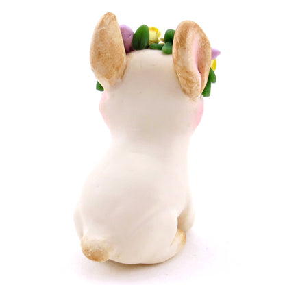 Flower Crown Cream Point Netherland Dwarf Rabbit Figurine - Polymer Clay Spring and Easter Animals