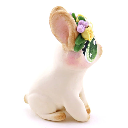 Flower Crown Cream Point Netherland Dwarf Rabbit Figurine - Polymer Clay Spring and Easter Animals