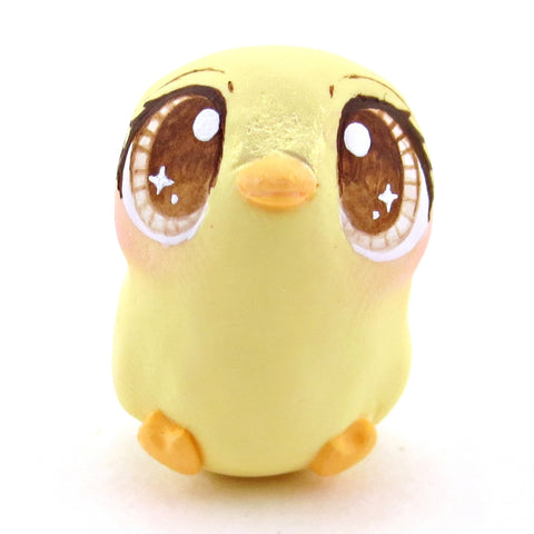 Yellow Pastel Chick with Brown Eyes Figurine - Polymer Clay Spring and Easter Animals