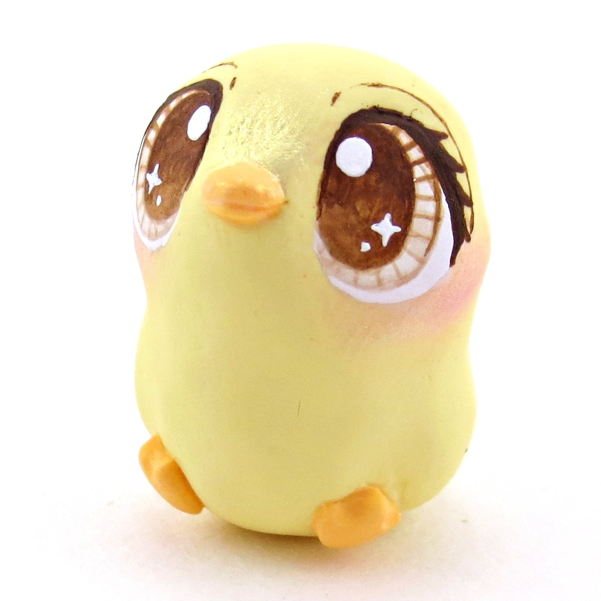 Yellow Pastel Chick with Brown Eyes Figurine - Polymer Clay Spring and Easter Animals