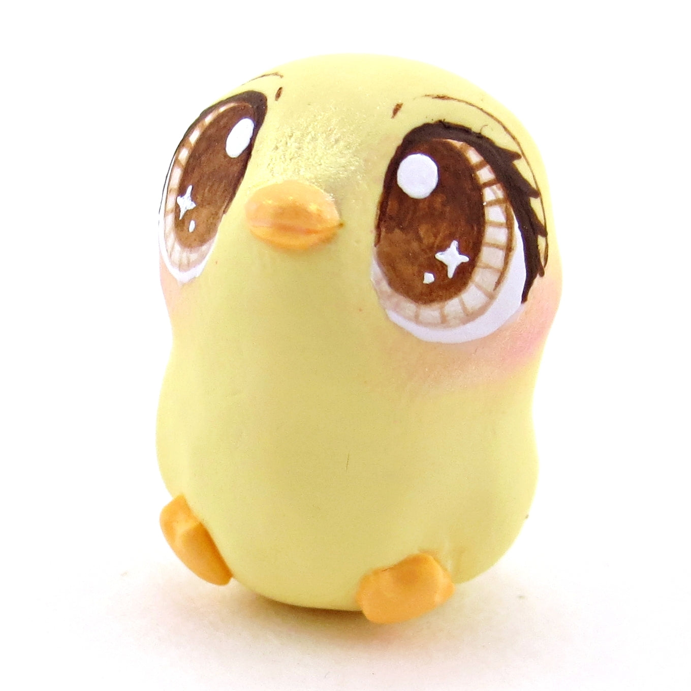 Yellow Pastel Chick with Brown Eyes Figurine - Polymer Clay Spring and Easter Animals