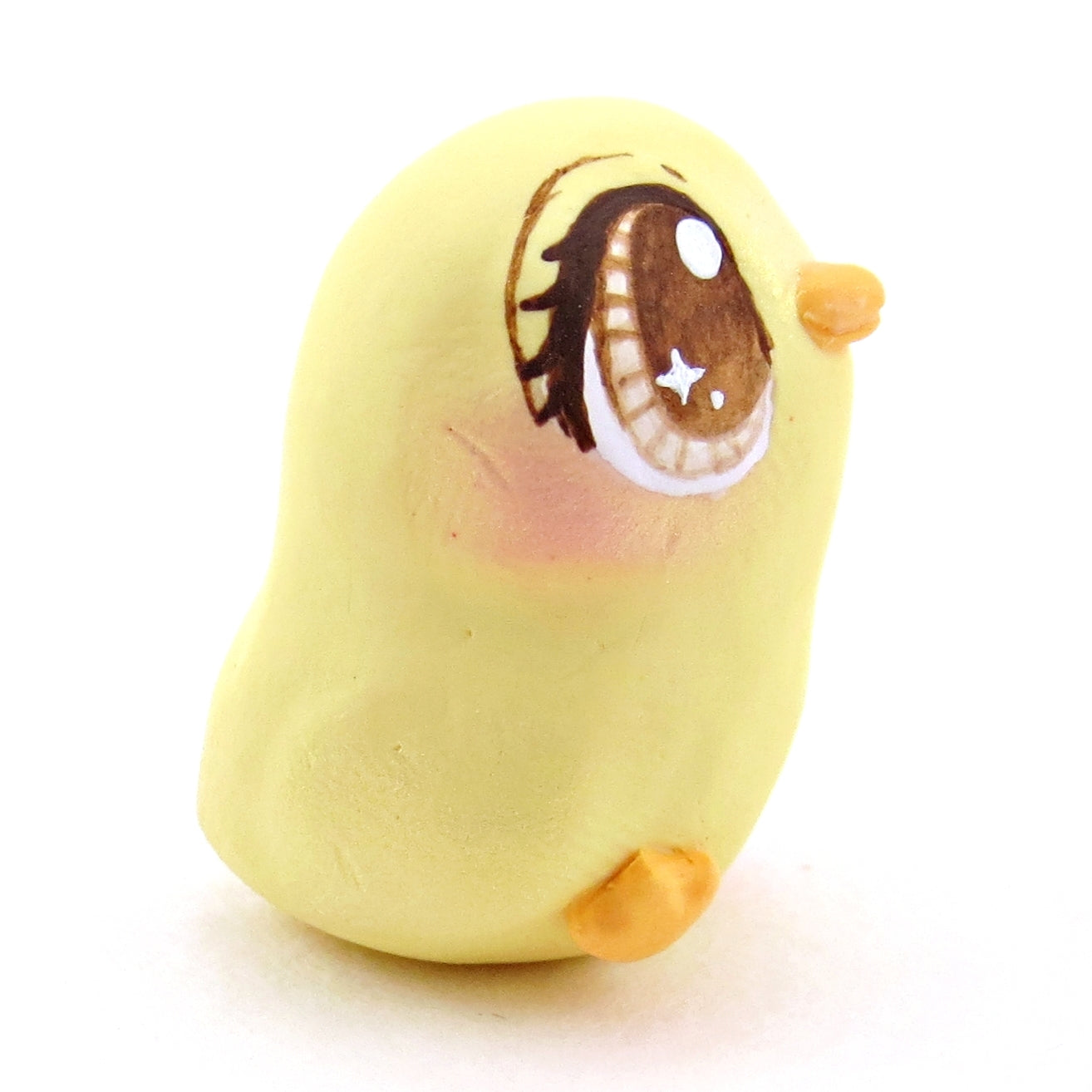 Yellow Pastel Chick with Brown Eyes Figurine - Polymer Clay Spring and Easter Animals