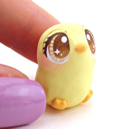 Yellow Pastel Chick with Brown Eyes Figurine - Polymer Clay Spring and Easter Animals