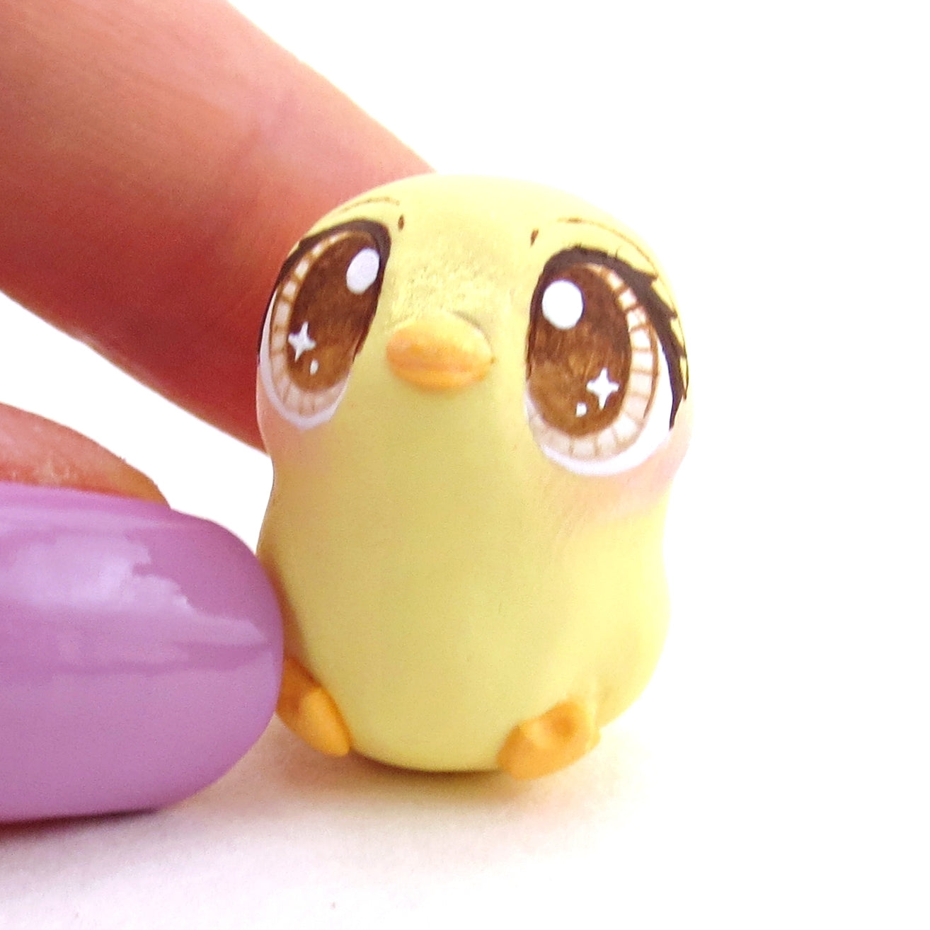 Yellow Pastel Chick with Brown Eyes Figurine - Polymer Clay Spring and Easter Animals