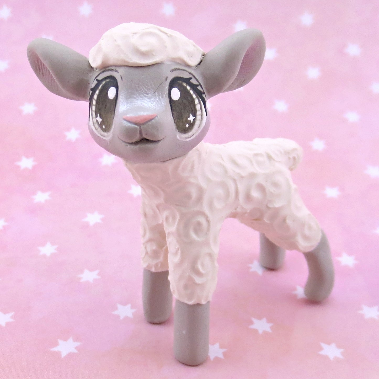 White and Grey Lamb Figurine - Polymer Clay Spring and Easter Animals