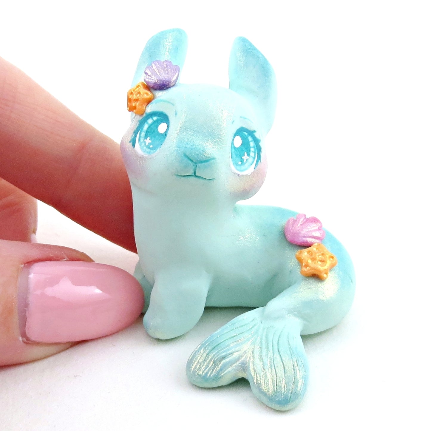 Pastel Merbunny Figurine - Polymer Clay Elementals Collection