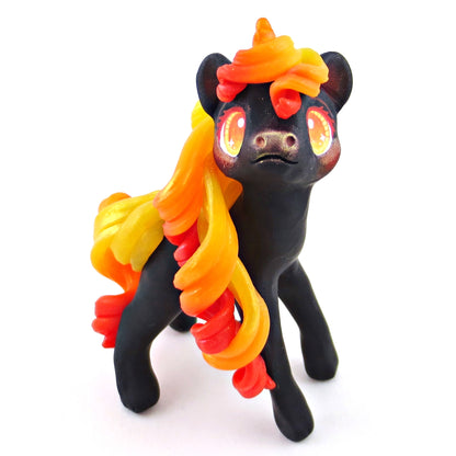 "Charcoal" Fire Unicorn Figurine - Polymer Clay Elementals Collection