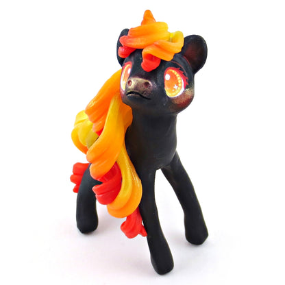 "Charcoal" Fire Unicorn Figurine - Polymer Clay Elementals Collection