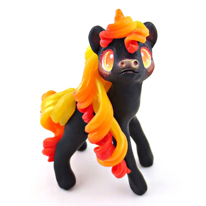 "Charcoal" Fire Unicorn Figurine - Polymer Clay Elementals Collection