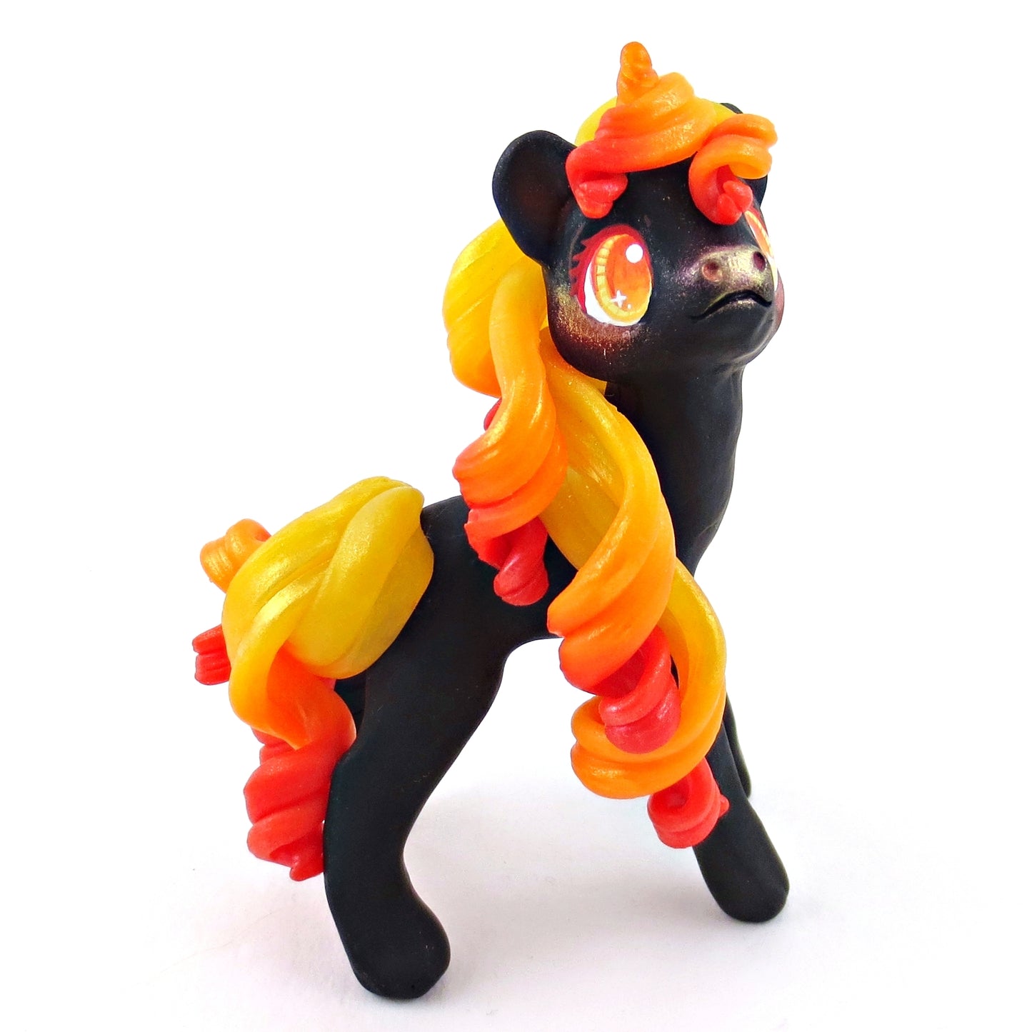 "Charcoal" Fire Unicorn Figurine - Polymer Clay Elementals Collection