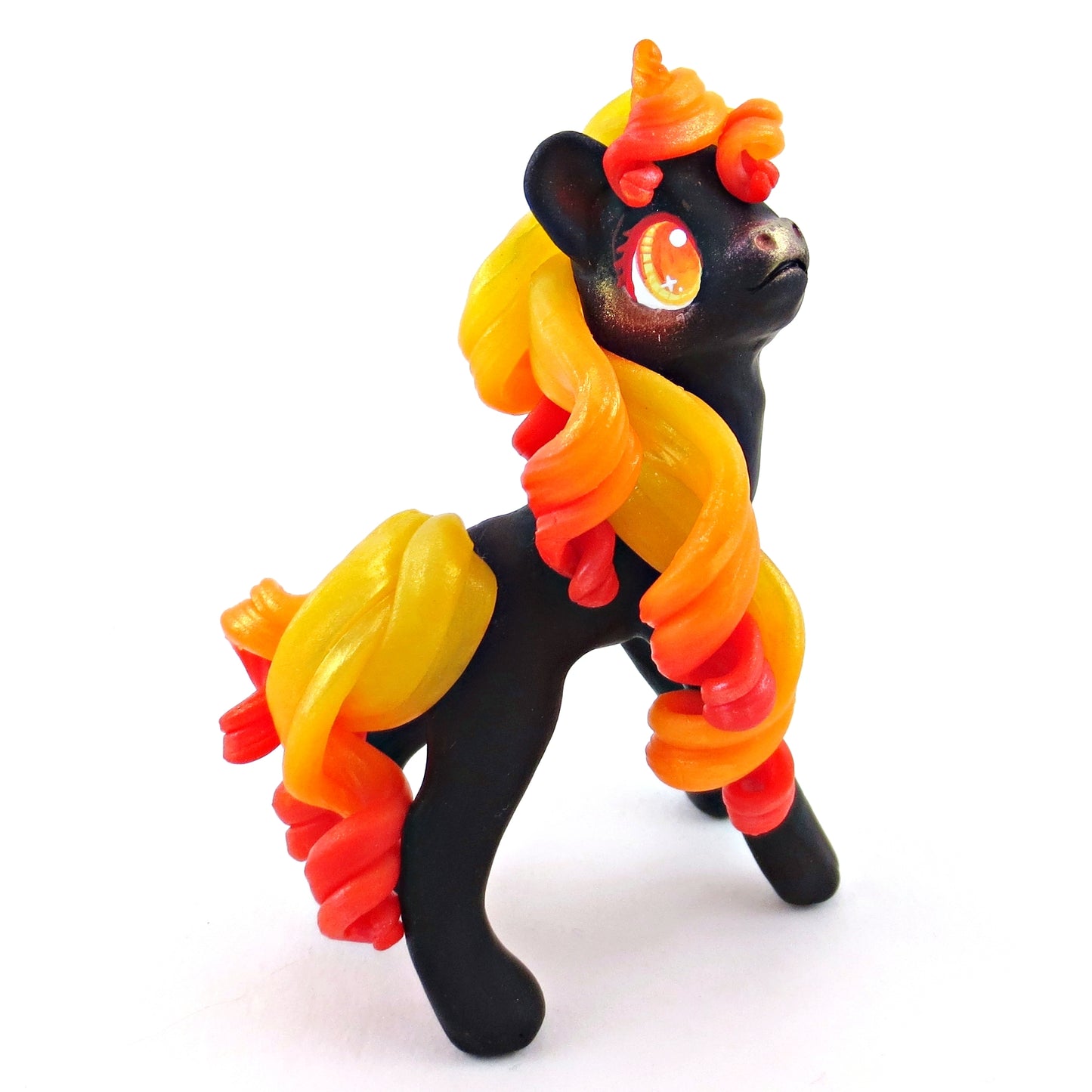 "Charcoal" Fire Unicorn Figurine - Polymer Clay Elementals Collection