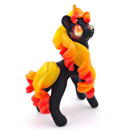 "Charcoal" Fire Unicorn Figurine - Polymer Clay Elementals Collection