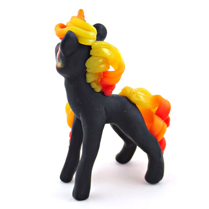 "Charcoal" Fire Unicorn Figurine - Polymer Clay Elementals Collection