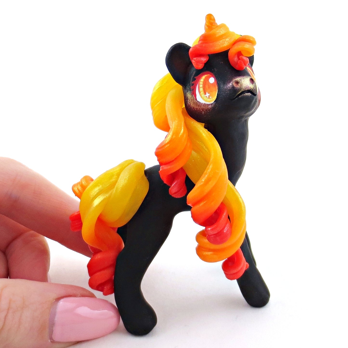 "Charcoal" Fire Unicorn Figurine - Polymer Clay Elementals Collection