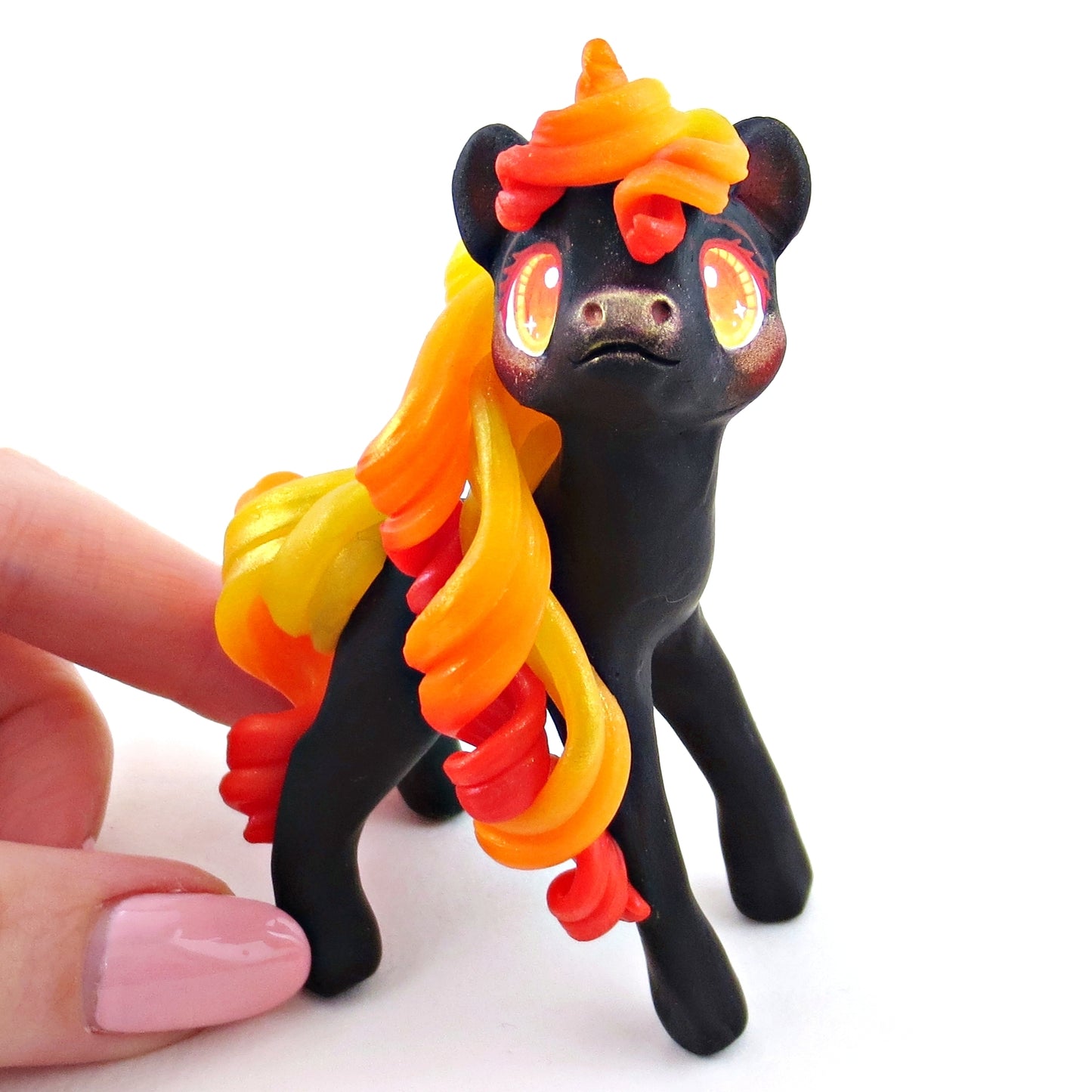 "Charcoal" Fire Unicorn Figurine - Polymer Clay Elementals Collection