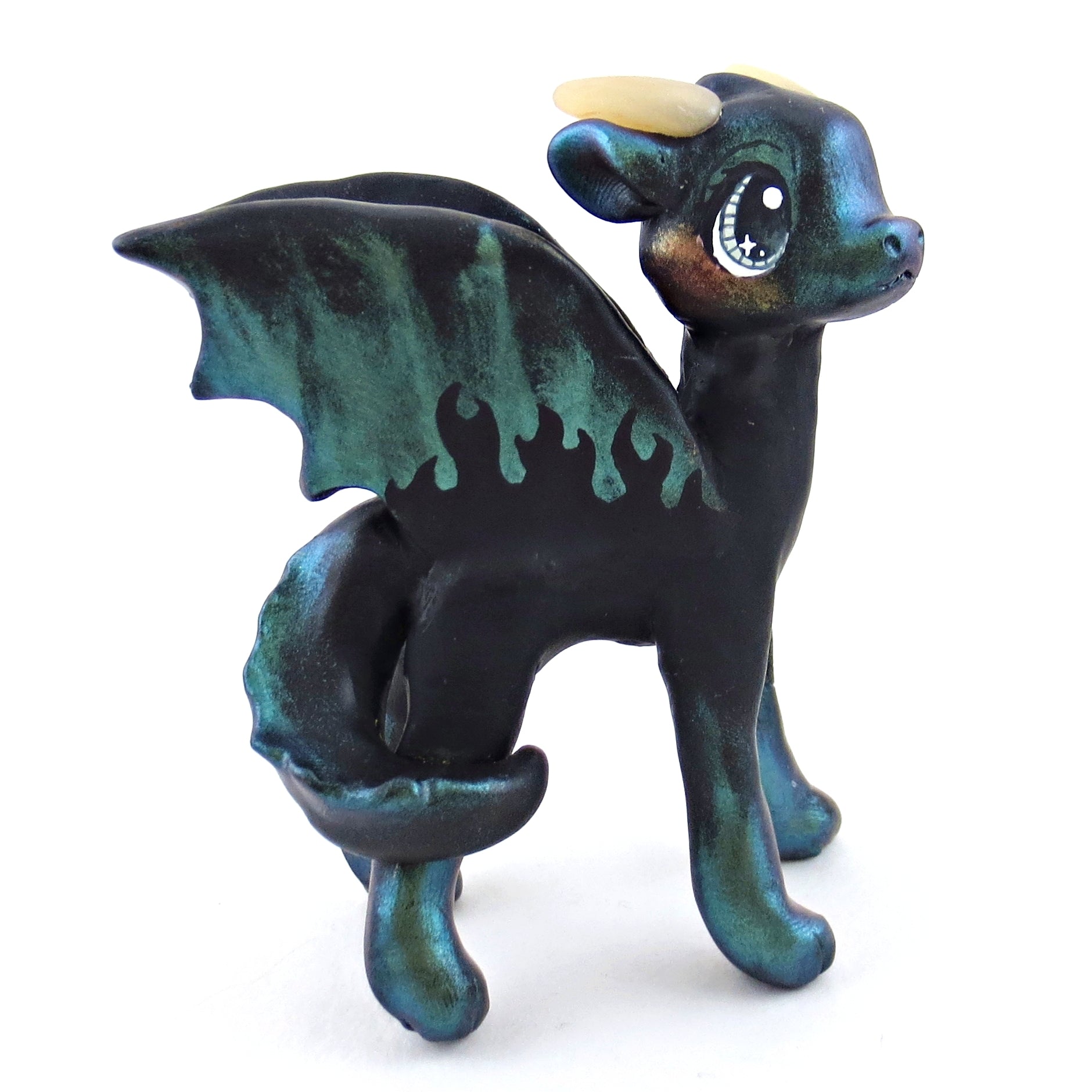 Green Fire Dragon Figurine - Polymer Clay Elementals Collection
