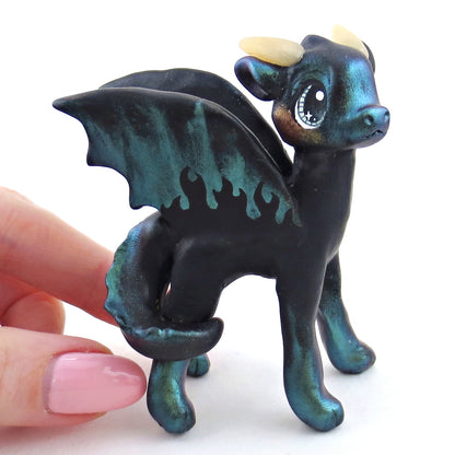 Green Fire Dragon Figurine - Polymer Clay Elementals Collection