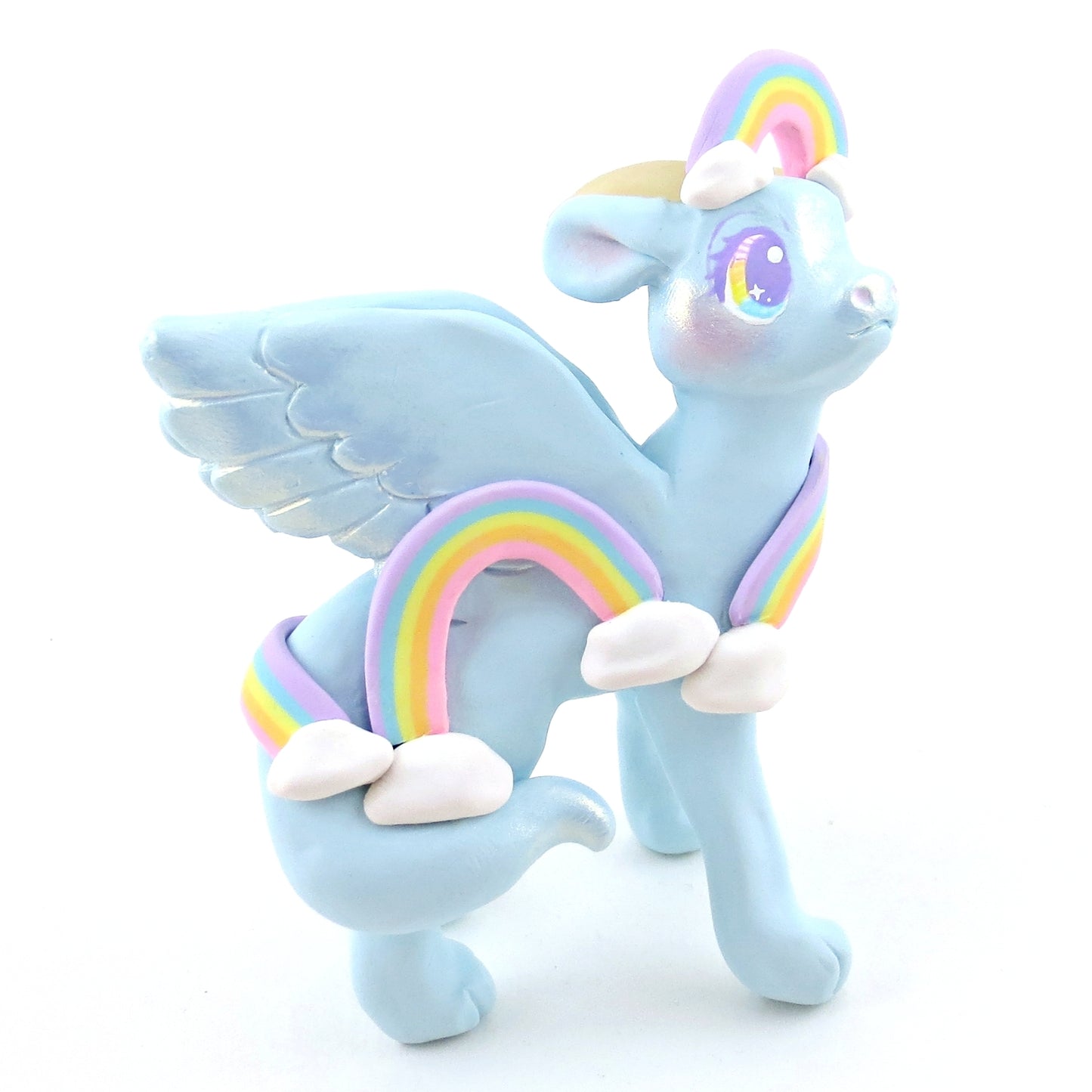 Cloud and Rainbow Air Dragon Figurine - Polymer Clay Elementals Collection