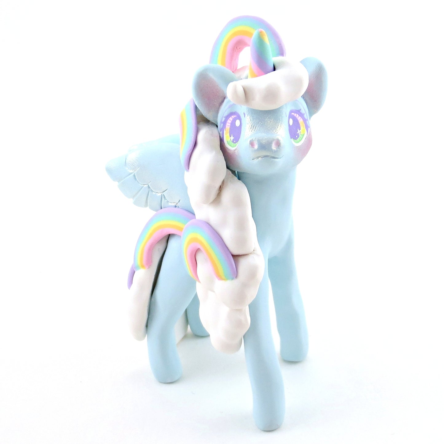 Cloud and Rainbow Air Pegasus Unicorn Figurine - Polymer Clay Elementals Collection