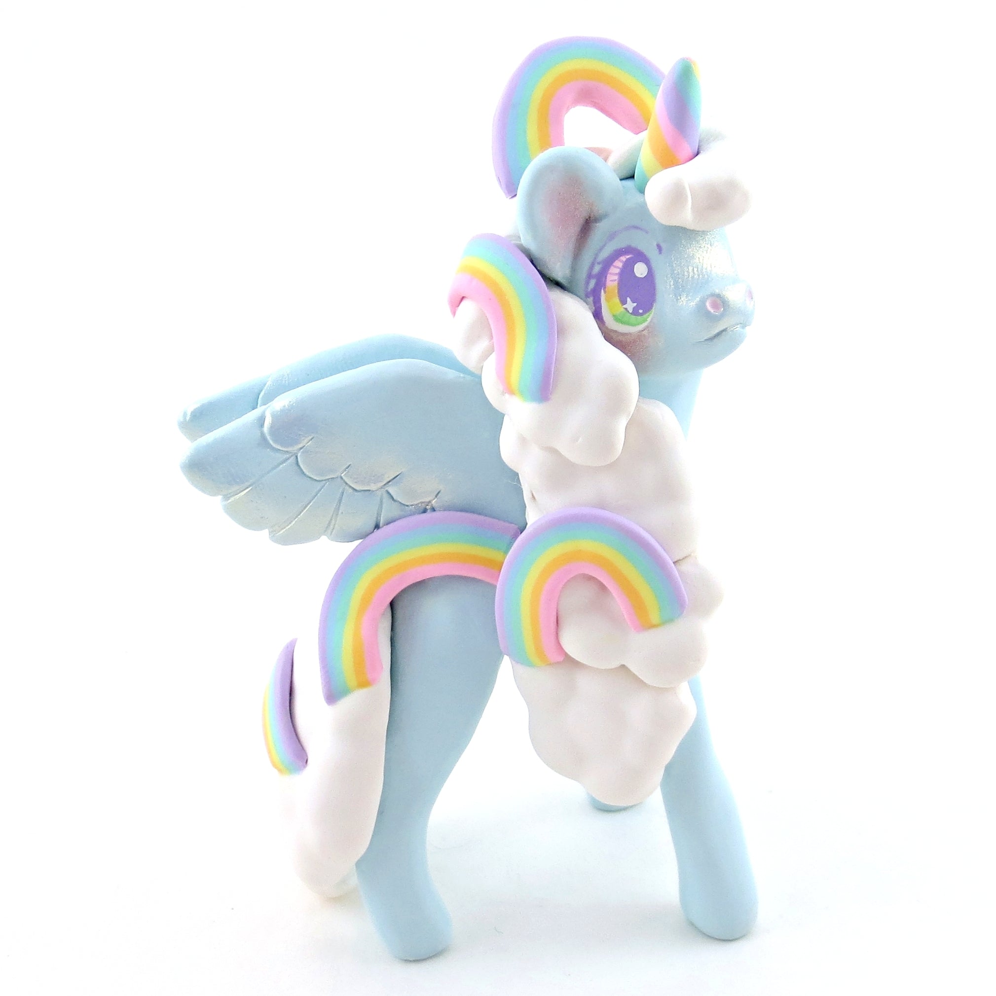 Cloud and Rainbow Air Pegasus Unicorn Figurine - Polymer Clay Elementals Collection