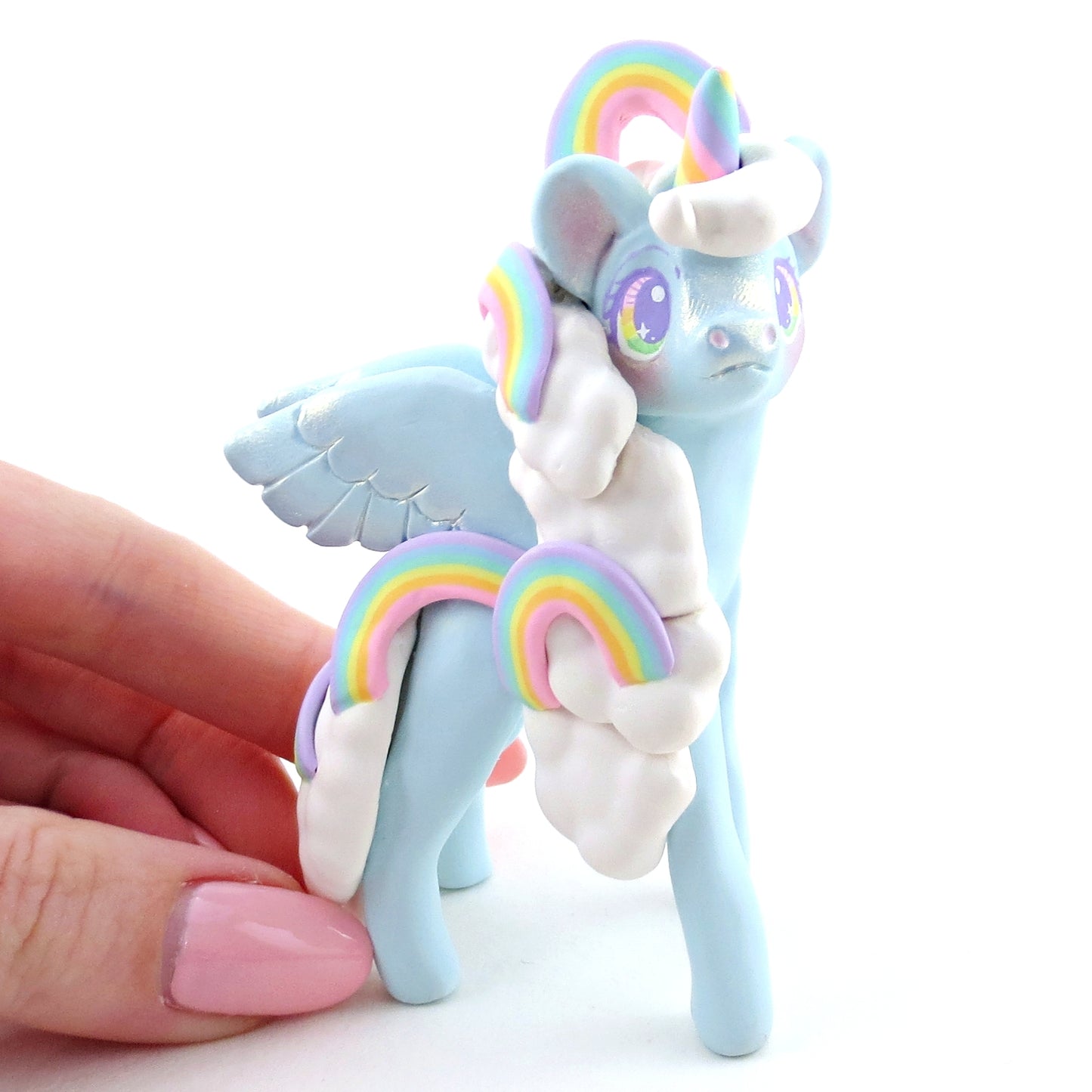 Cloud and Rainbow Air Pegasus Unicorn Figurine - Polymer Clay Elementals Collection