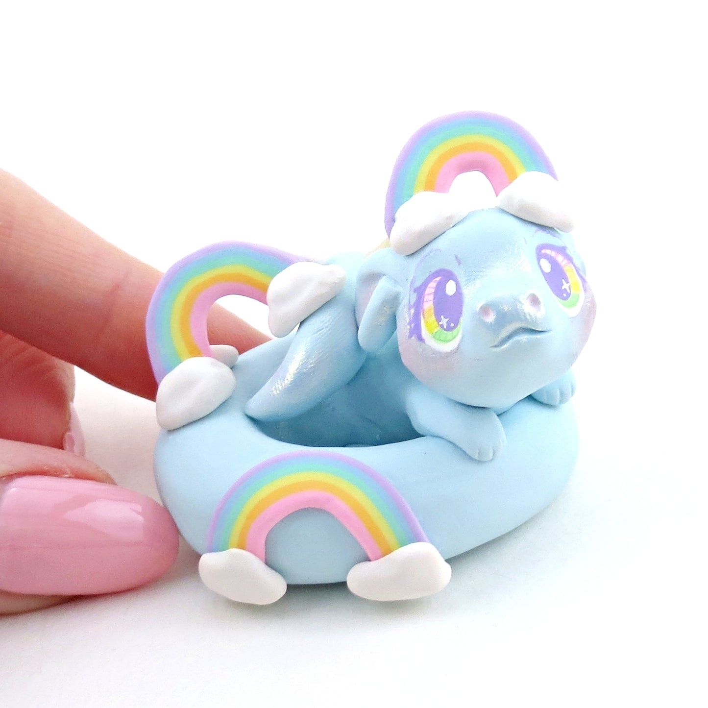 Cloud and Rainbow Air Noodle Dragon Figurine - Polymer Clay Elementals Collection