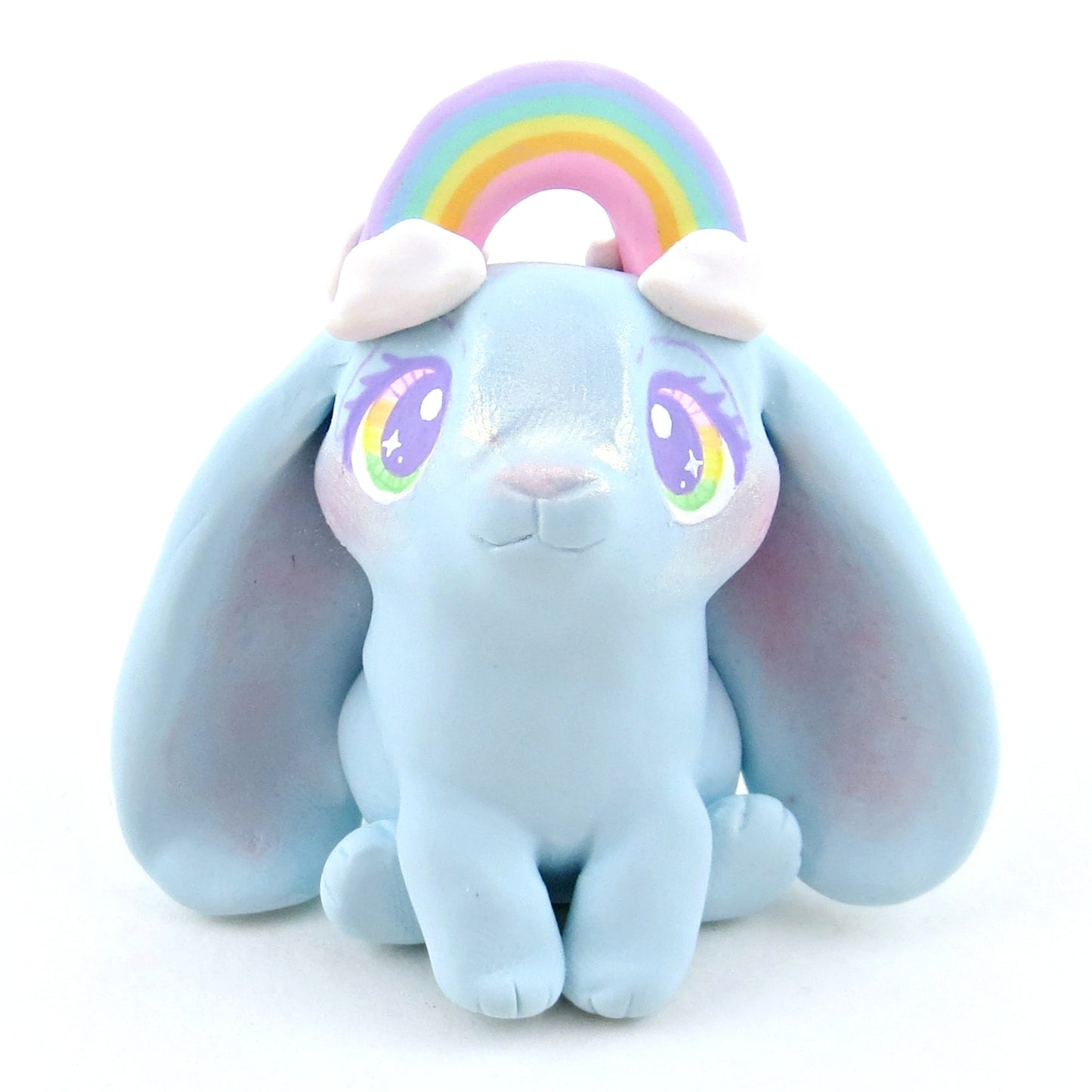 Cloud and Rainbow Air Winged Bunny Figurine - Polymer Clay Elementals Collection