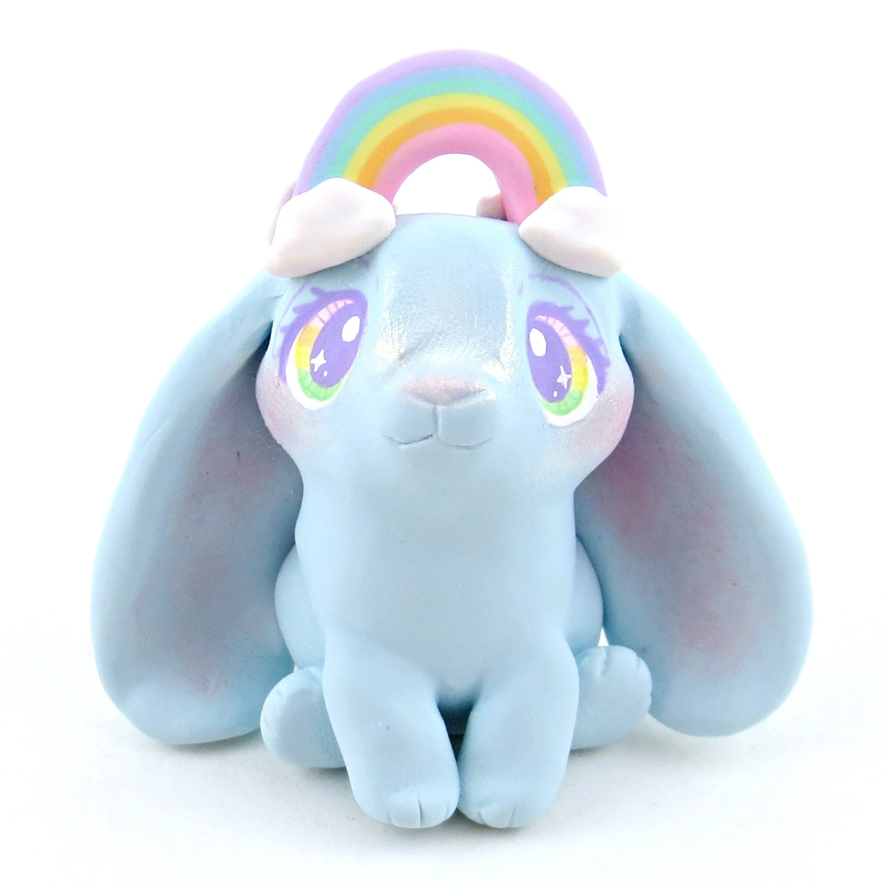 Cloud and Rainbow Air Winged Bunny Figurine - Polymer Clay Elementals Collection