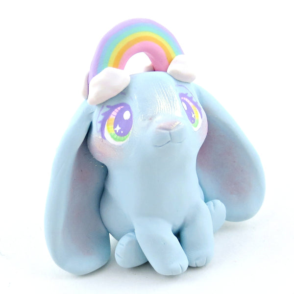 Cloud and Rainbow Air Winged Bunny Figurine - Polymer Clay Elementals Collection