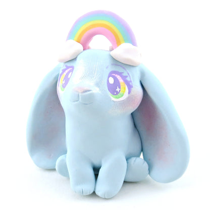 Cloud and Rainbow Air Winged Bunny Figurine - Polymer Clay Elementals Collection