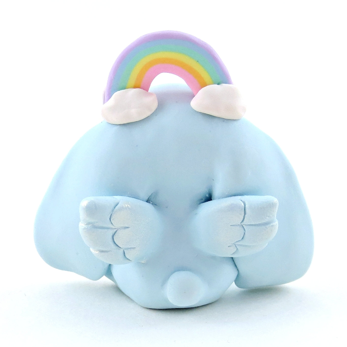 Cloud and Rainbow Air Winged Bunny Figurine - Polymer Clay Elementals Collection