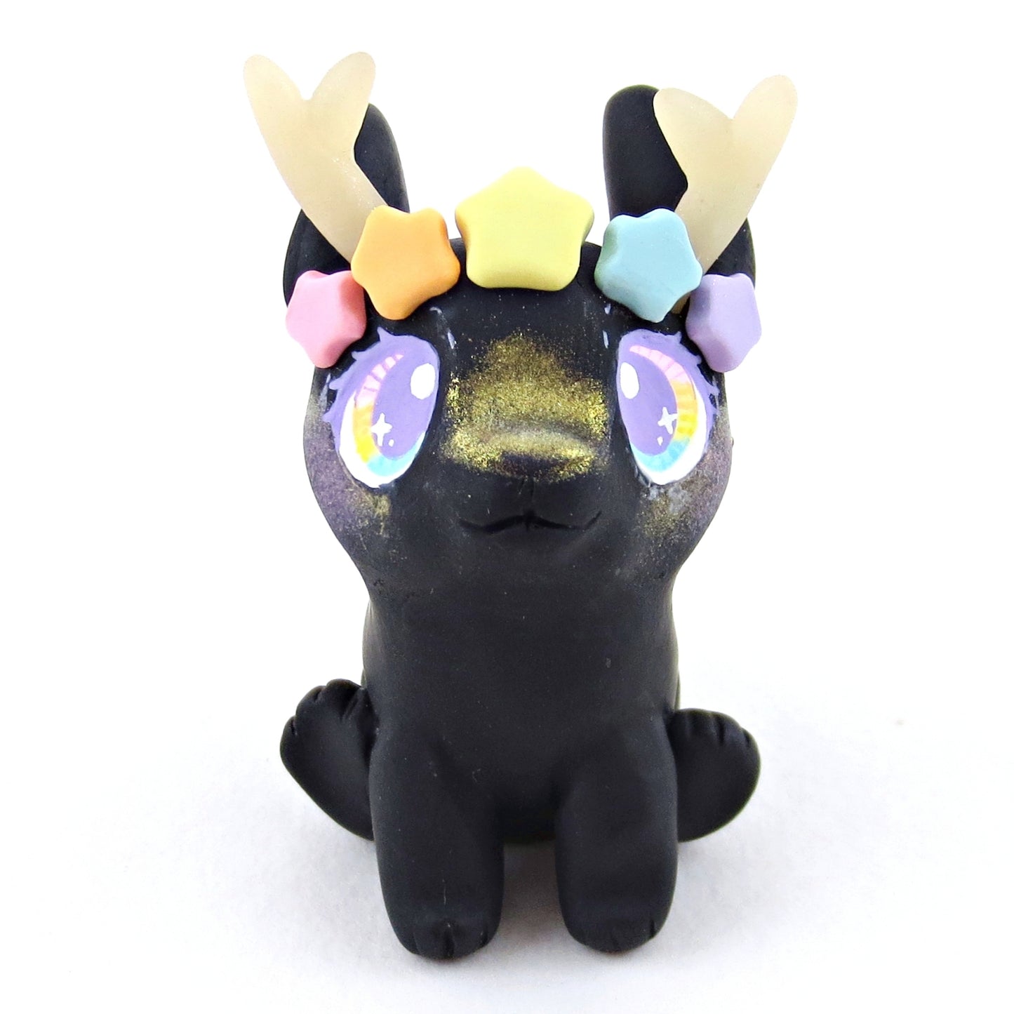 Rainbow Star Crown Night Jackalope Figurine - Polymer Clay Elementals Collection