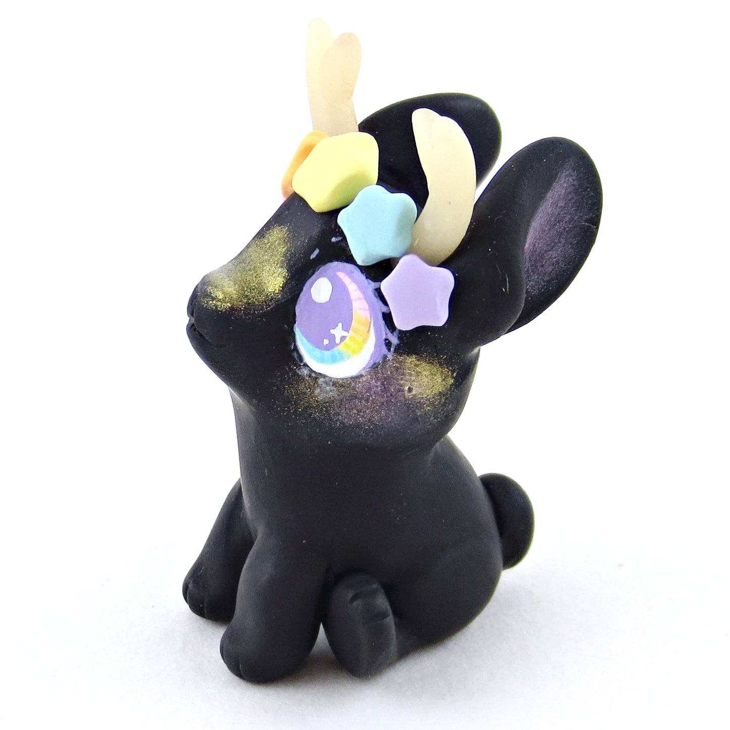 Rainbow Star Crown Night Jackalope Figurine - Polymer Clay Elementals Collection