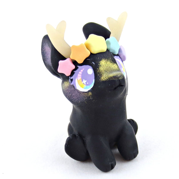 Rainbow Star Crown Night Jackalope Figurine - Polymer Clay Elementals Collection