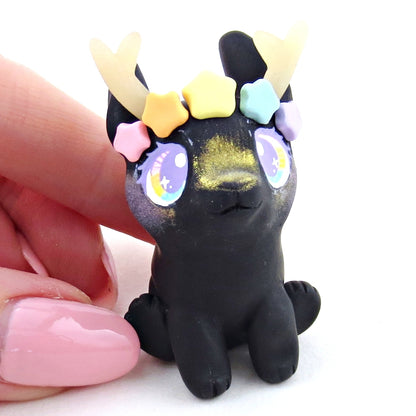 Rainbow Star Crown Night Jackalope Figurine - Polymer Clay Elementals Collection