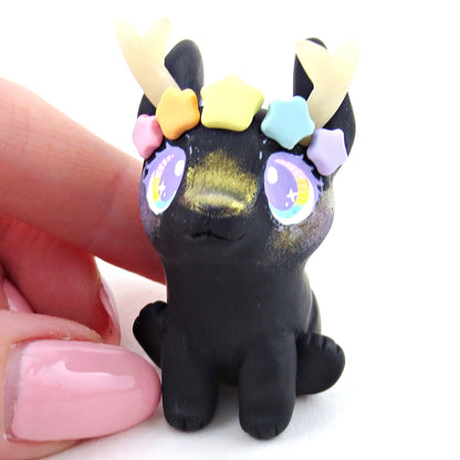 Rainbow Star Crown Night Jackalope Figurine - Polymer Clay Elementals Collection