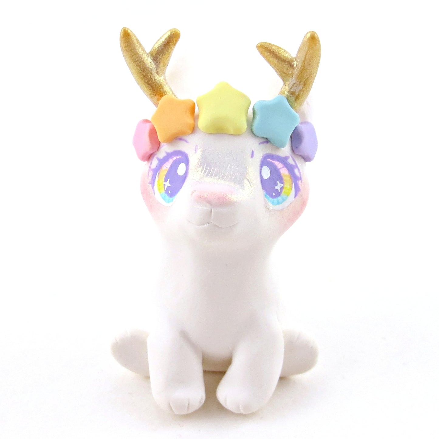 Rainbow Star Crown Daybreak Jackalope Figurine - Polymer Clay Elementals Collection