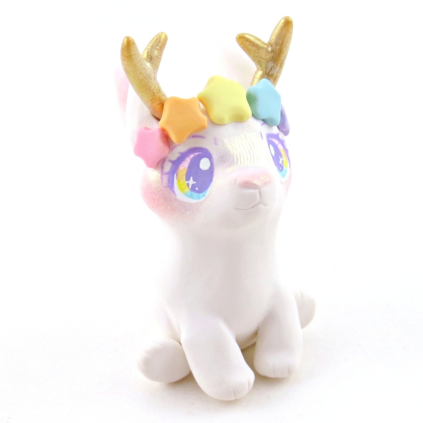 Rainbow Star Crown Daybreak Jackalope Figurine - Polymer Clay Elementals Collection