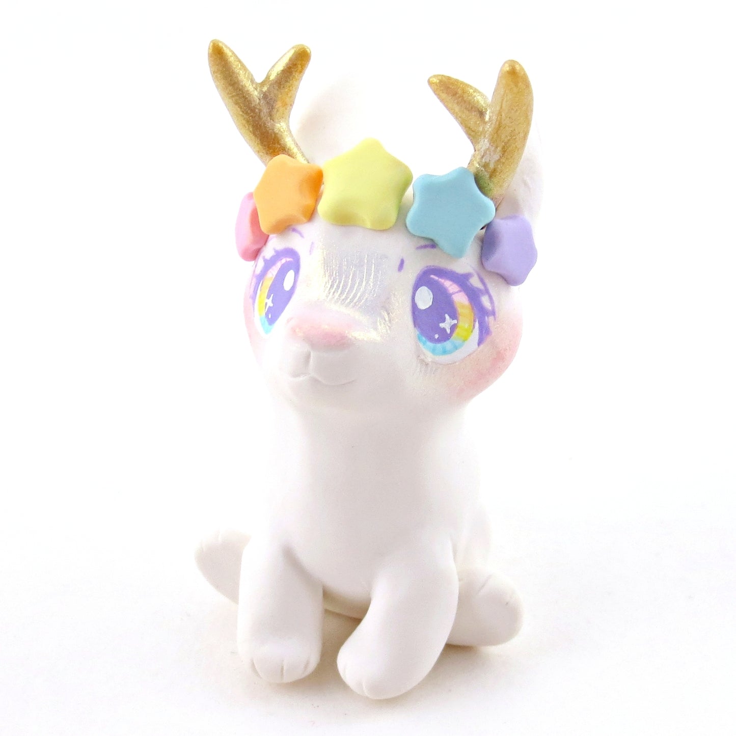 Rainbow Star Crown Daybreak Jackalope Figurine - Polymer Clay Elementals Collection