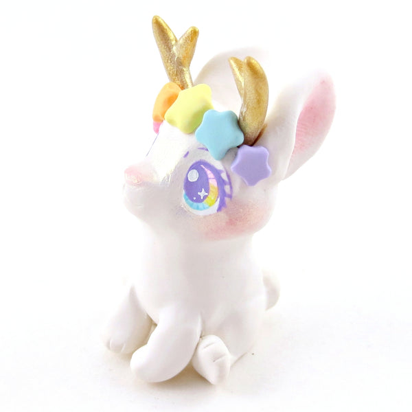 Rainbow Star Crown Daybreak Jackalope Figurine - Polymer Clay Elementals Collection