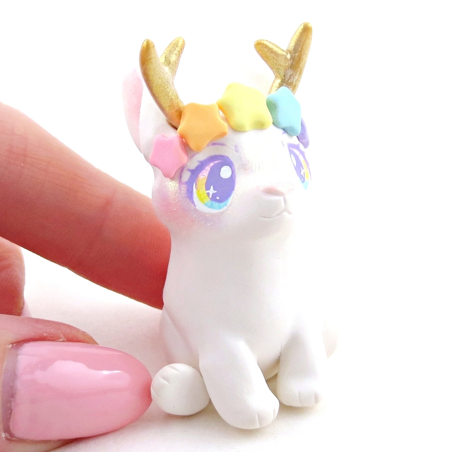 Rainbow Star Crown Daybreak Jackalope Figurine - Polymer Clay Elementals Collection