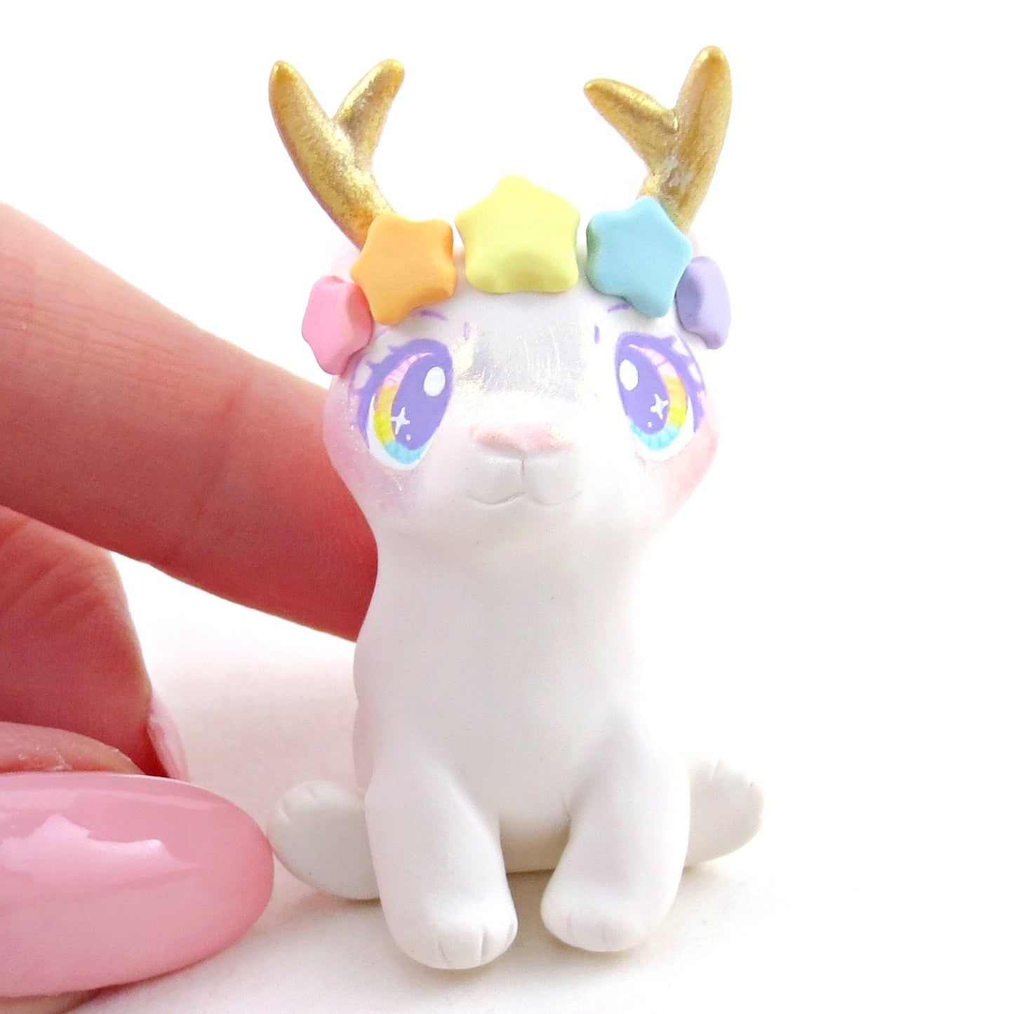 Rainbow Star Crown Daybreak Jackalope Figurine - Polymer Clay Elementals Collection