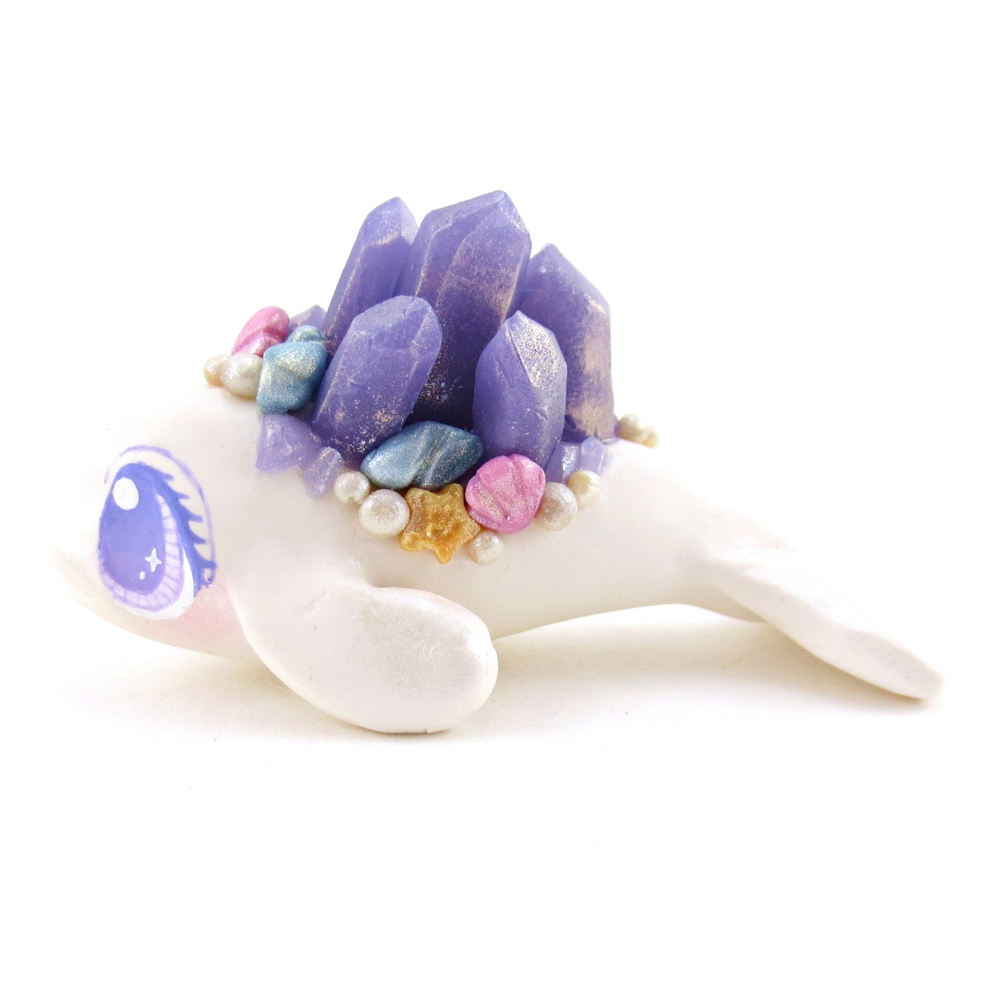 Purple Crystal Seashell Baby Beluga Figurine - Polymer Clay Enchanted Ocean Animals