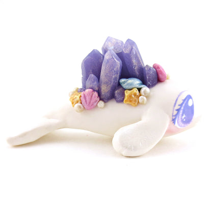 Purple Crystal Seashell Baby Beluga Figurine - Polymer Clay Enchanted Ocean Animals