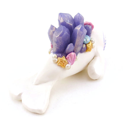 Purple Crystal Seashell Baby Beluga Figurine - Polymer Clay Enchanted Ocean Animals