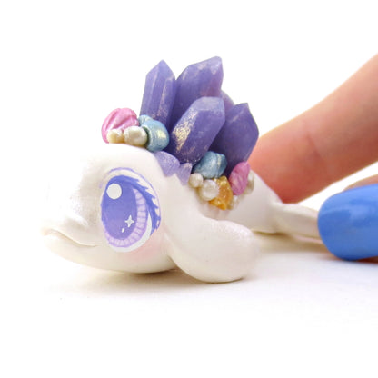 Purple Crystal Seashell Baby Beluga Figurine - Polymer Clay Enchanted Ocean Animals