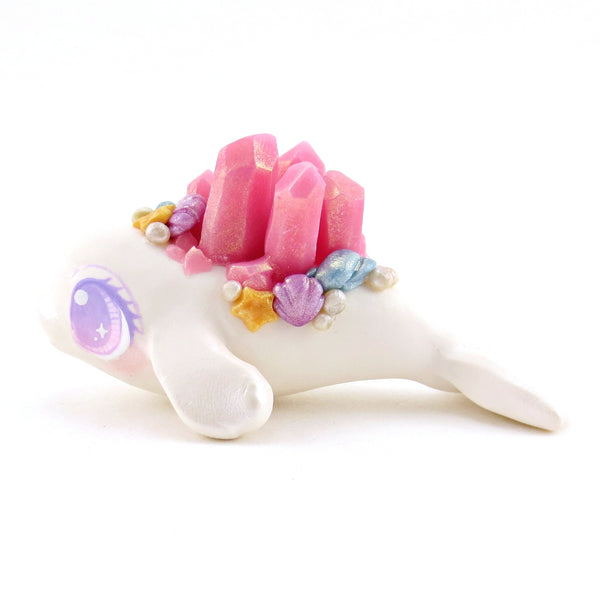 Pink Crystal Seashell Baby Beluga Figurine - Polymer Clay Enchanted Ocean Animals