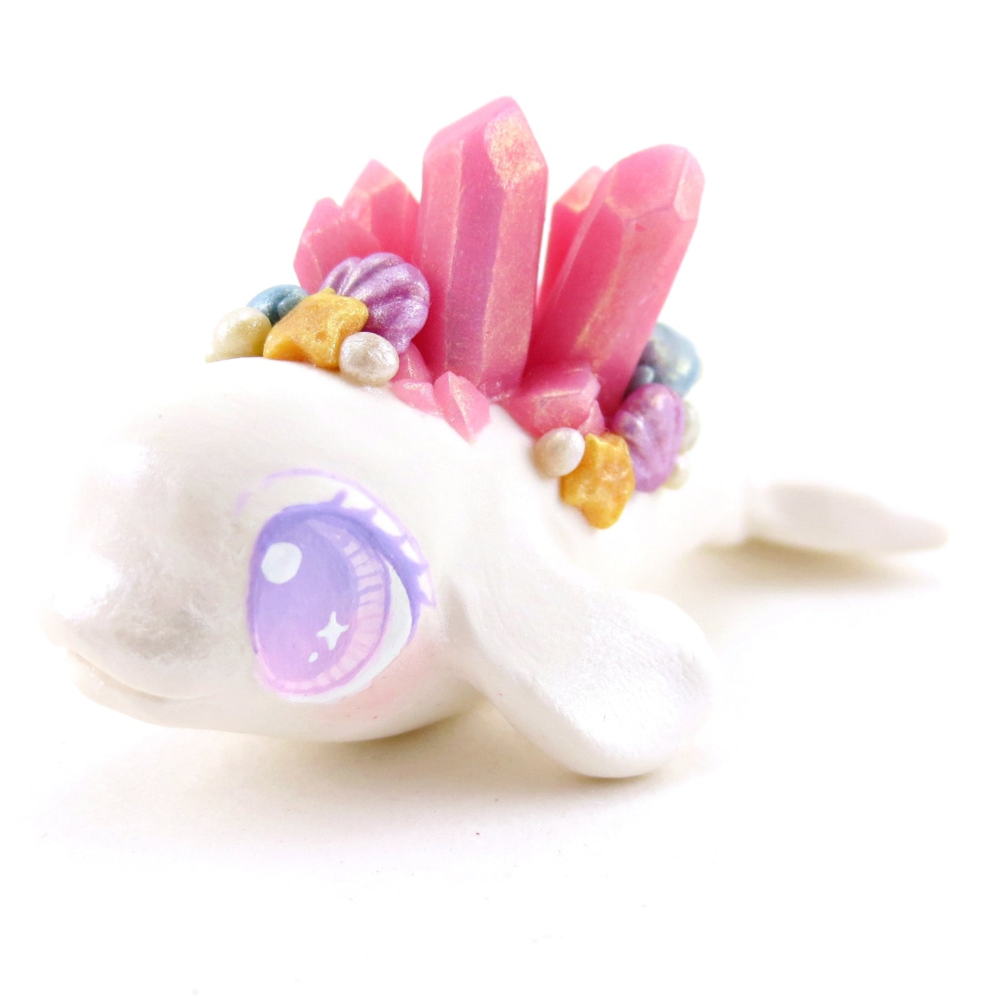 Pink Crystal Seashell Baby Beluga Figurine - Polymer Clay Enchanted Ocean Animals